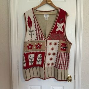Blast Vintage 90s Sweater Vest Knitted Patchwork Knit Embroidered Plus size 1XL